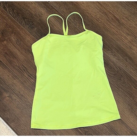 Lululemon Womens 6 Power Y Ray Neon Lime Green Color Luon Racerback - Picture 2 of 8